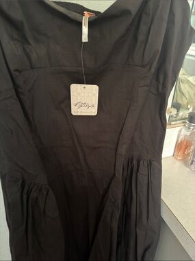 Free People Black Midi Dress with Gathered Skirt